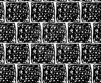 Black marker scribbled squares.Free hand drawn with ink brush seamless background. Abstract texture. Modern irregular tilable design.