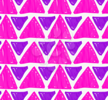 Marker drawn purple big and small triangles.Hand drawn with marker seamless background.Modern hipster style design.