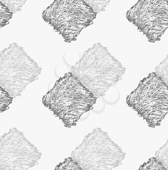 Pencil hatched dark and light gray squares .Hand drawn with brush seamless background.Modern hipster style design.