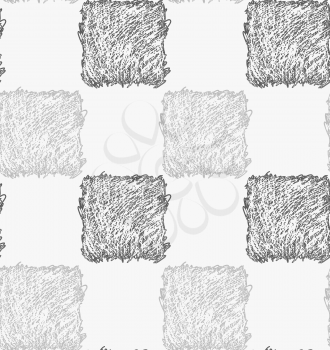 Pencil hatched gray squares.Hand drawn with brush seamless background.Modern hipster style design.