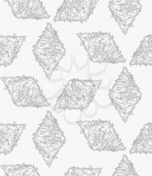 Pencil hatched light gray diamonds.Hand drawn with brush seamless background.Modern hipster style design.
