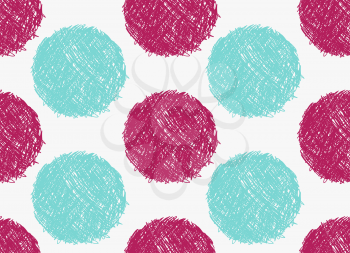 Pencil hatched red and green circles.Hand drawn with brush seamless background.Modern hipster style design.
