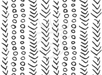 Black and white inked check marks and circles.Hand drawn with ink seamless background.Modern hipster style design.