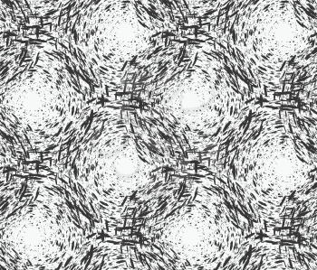 Inked rough textured overlapping circles on white.Hand drawn with ink seamless background.Monochrome rough texture.