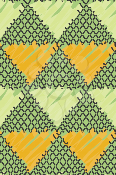 Inked triangles checkered.Hand drawn with ink and marker brush seamless background.Six color pallet collection.
