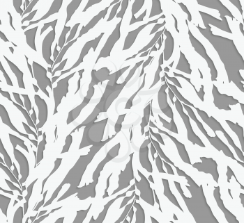 Kelp seaweed 3d white paper cut.Hand drawn with ink seamless background.Modern hipster style design.