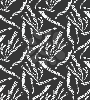 Kelp seaweed floating textured on black.Hand drawn with ink seamless background.Modern hipster style design.