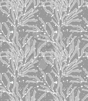 Kelp seaweed gray with texture.Hand drawn with ink seamless background.Modern hipster style design.