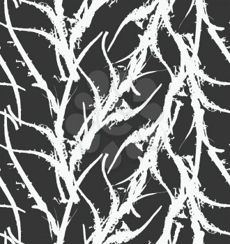 Kelp seaweed white abstract rough on black.Hand drawn with ink seamless background.Modern hipster style design.