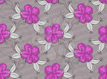 Light purple flowers.Hand drawn with ink and colored with marker brush seamless background.Creative hand made brushed design.