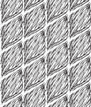 Inked strokes in diamond shape on white.Seamless pattern. Fabric design. Simple hand drawn hatched design.