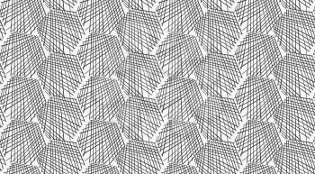 Inked strokes in hexagon shape on white.Seamless pattern. Fabric design. Simple hand drawn hatched design.