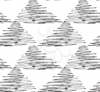Inked strokes in scribbled triangles on white.Seamless pattern. Fabric design. Simple hand drawn hatched design.