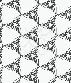 Scribbled strokes forming triangles on white.Hand drawn with ink seamless background. Seamless patter. Fabric design. Textile collection.