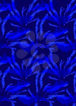 Underwater bright blue fish overlapping kelp.Seamless pattern.Ocean life fabric design.  