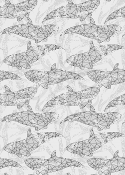 Underwater fish triangular gray.Seamless pattern.Ocean life fabric design.  