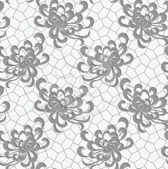Aster flower 3D perforated paper with net.Seamless pattern.  