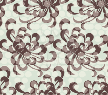 Aster flower brown with overlaying dots.Seamless pattern. Floral fabric collection.
