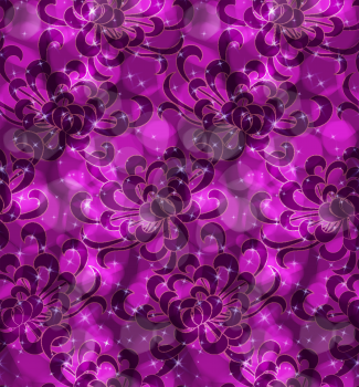 Aster flower dark purple with light bokeh.Seamless pattern.  