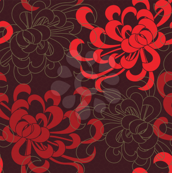 Aster flower red overlapping on brown.Seamless pattern. Floral fabric collection.