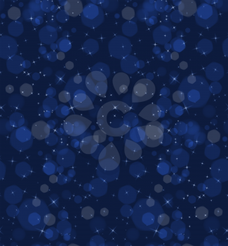 Bokeh blue dark night.Seamless pattern.Pattern with bokeh light effect.Colorful background.  