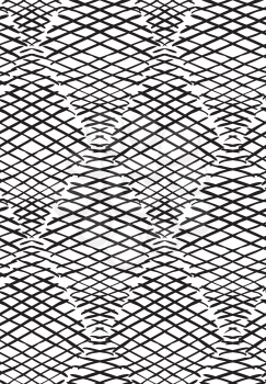 Crosshatched diagonally diamonds on white.Hand drawn seamless background.Rough hatched pattern. Fabric design.