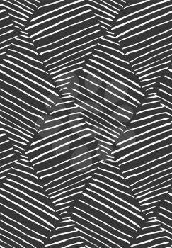 Hatched diagonally diamonds on black.Hand drawn seamless background.Rough hatched pattern. Fabric design.