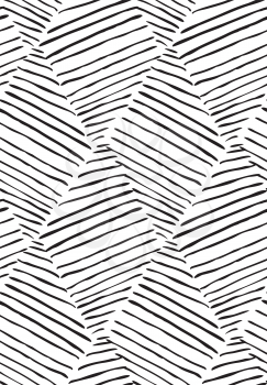 Hatched diagonally diamonds on white.Hand drawn seamless background.Rough hatched pattern. Fabric design.