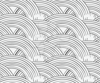Striped arks overlapping on white.Hand drawn seamless background.Hatched pattern. Fabric design.
