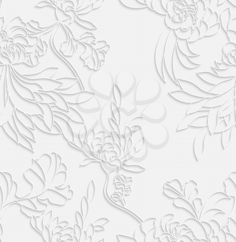 Aster flower white 3d with realistic shadow.Seamless pattern.  