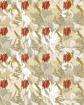 Aster flower white on hand scribbled background.Seamless pattern.  