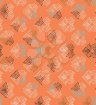 Hatched trapezoids diagonal on orange.Hand drawn with ink and marker brush seamless background.