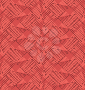 Hatched trapezoids overlapping on red.Hand drawn with ink and marker brush seamless background.