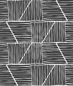 Hatched trapezoids white on black.Hand drawn with ink and marker brush seamless background.