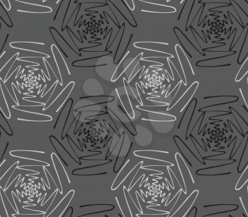 Inked scribble flowers gray.Hand drawn with ink seamless background.
