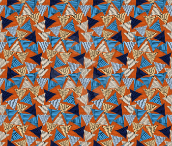 Rough hatched triangles bright on orange.Hand drawn with ink seamless background.Rough texture created with hatched geometrical shapes.