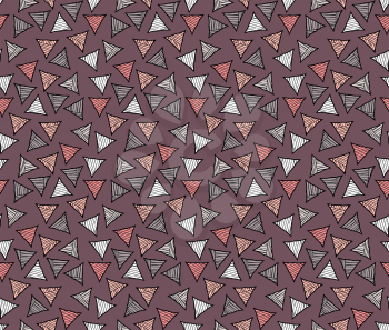 Rough hatched triangles colored on brown.Hand drawn with ink seamless background.Rough texture created with hatched geometrical shapes.