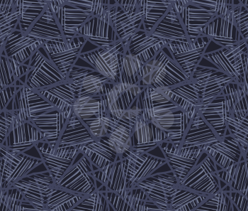 Rough hatched triangles overlapping blue.Hand drawn with ink seamless background.Rough texture created with hatched geometrical shapes.