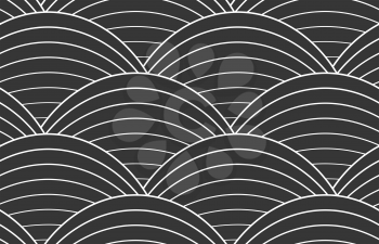 White striped arcs on black.Black and white geometrical repainting pattern. Seamless design for fashion fabric textile. Vector background with simple geometrical shapes.
