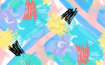 Abstract scribbles blue yellow pink.Hand drawn with ink and marker brush seamless background.Ethnic design.