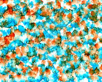 Abstract backdrop orange blue smudges.Colorful painted background hand drawn with bright inks and watercolor paints. Bright color splashes and splatters create uneven artistic background.
