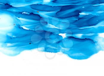 Abstract backdrop wave blue copy space.Colorful painted background hand drawn with bright inks and watercolor paints. Bright color splashes and splatters create uneven artistic background.