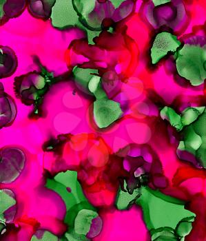 Abstract paint bright pink green uneven merge.Colorful background hand drawn with bright inks and watercolor paints. Color splashes and splatters create uneven artistic modern design.