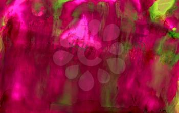 Abstract paint smudged pink green.Colorful background hand drawn with bright inks and watercolor paints. Color splashes and splatters create uneven artistic modern design.