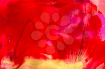 Abstract painted liquid red with little green.Colorful background hand drawn with bright inks and watercolor paints. Color splashes and splatters create uneven artistic modern design.