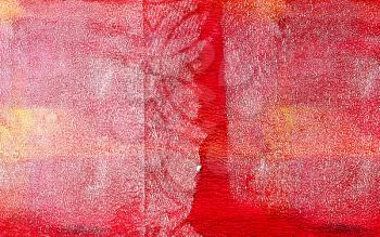 Abstract painted red textured print.Colorful background hand drawn with bright inks and watercolor paints. Color splashes and splatters create uneven artistic modern design.