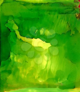 Abstract painted smooth light green with smudge.Colorful background hand drawn with bright inks and watercolor paints. Color splashes and splatters create uneven artistic modern design.