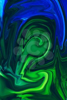 Abstract raster blue and green swirl.Colorful background hand drawn with bright inks and watercolor paints. Color splashes and splatters create uneven artistic modern design.