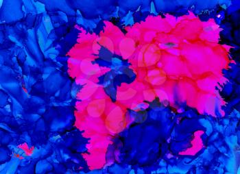 Abstract raster pink and blue overlapping.Colorful background hand drawn with bright inks and watercolor paints. Color splashes and splatters create uneven artistic modern design.