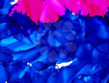 Abstract raster pink and blue.Colorful background hand drawn with bright inks and watercolor paints. Color splashes and splatters create uneven artistic modern design.